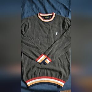 Ralph Lauren Crewneck Sweater - Black with Red, Yellow, and White Accents